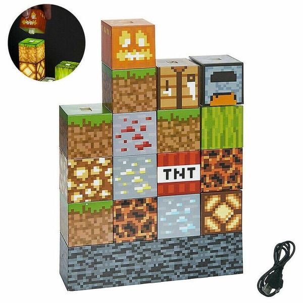 Minecraft Building Block Skrivbordslampa DIY Sy Bordslampa Leksaker USB