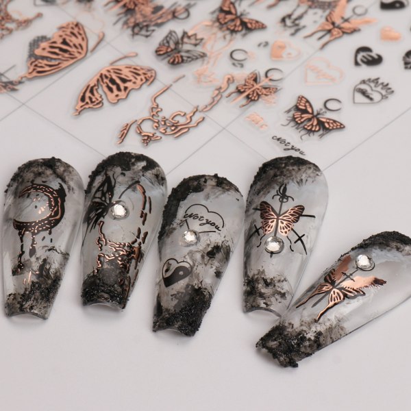 1#-10 st punkstil fjäril nail art klistermärken självhäftande nai