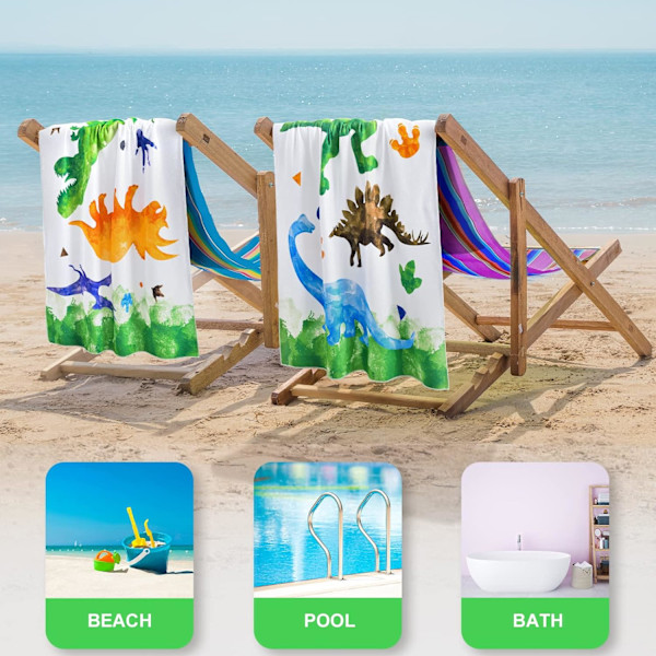 Dinosaurie strandhandduk - Vattenfärg Dino 70 x 150 cm Polyester Campinghanddukar för pojkar Barn Snabbtorkande U