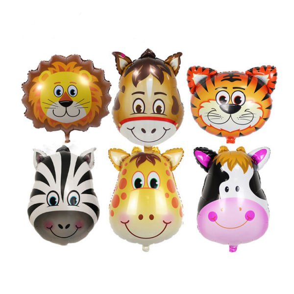 6 djurformade folieballonger för barns födelsedagskalas