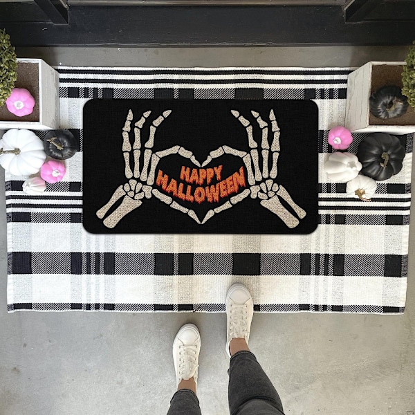 Halloween svart håndben dørmatte sklisikker gummibakside (50*80cm), Halloween hjemmedekor dørmatte