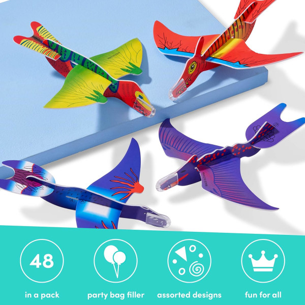 48 Polystyrene Dinosaur Glider Leksaker, Dino Planes Leksaker för barn - Mässa, födelsedagar, Pinata, Surpri