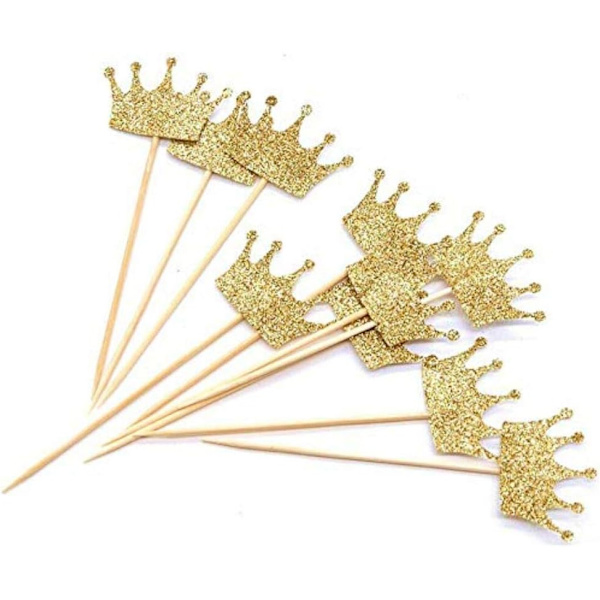 10 stk gull krone cupcake toppers kongelige prins cupcake dekorasjoner for bursdagsfest, babyshower, bryllup