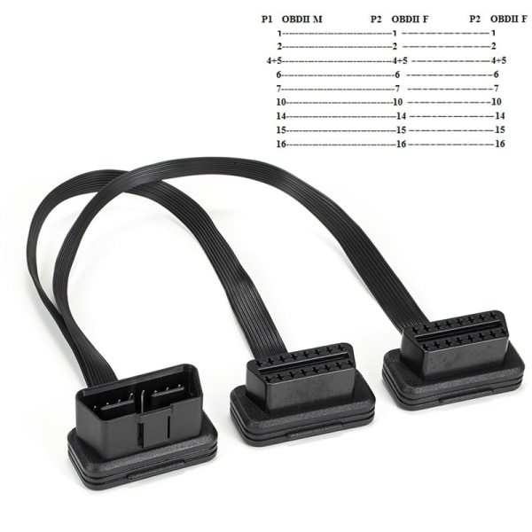 OBD2 Kabelkontakt Bil OBD2 16-polig 2-i-1 Konverterad Diagnostisk Förlängningskabelkontakt Adapter