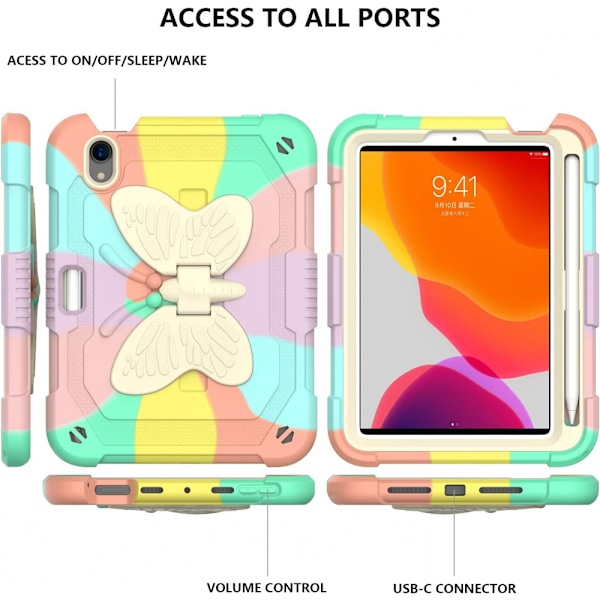 Tablet Etui til iPad Mini 6 med Pen Slot Pink med Støttestativ og Skulderrem