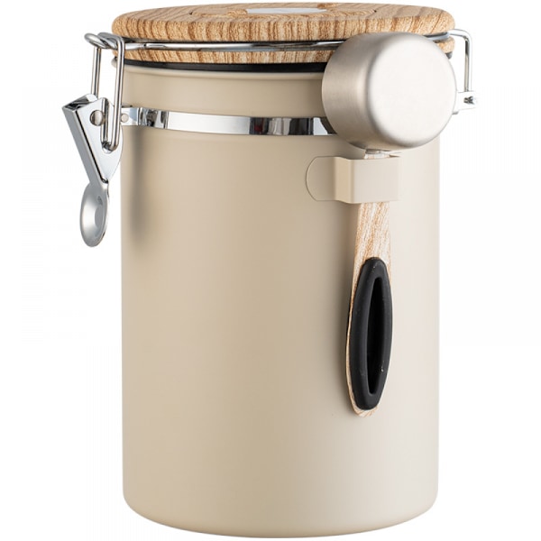 (Beige) Kaffe pulver lufttät burk skafferi förvaringshyllor att ta med behållare med lock lufttäta matbehållare kaffebönbehållare