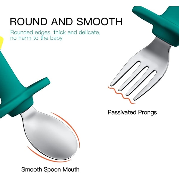 (Lyhyt vihreä) 2-pakkaus vauvan lusikka vauvan haarukka porkkana vauvan lusikka ruokkimaan vauvaa, stimuloimaan syömisen innostusta ja nautintoa, inc