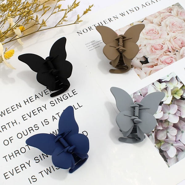 (Set A) 4pcs 2.6" Hair Clips Butterfly Hair Accessories - Matte Claw Clips for Women and Girls, Suitable for Thin to Medium Hair