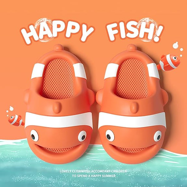 (L) Söt clownfish molnslippers för pojkar och flickor mjuk nyhet och roliga djur hemskor inomhus utomhus dusch pool halkfri