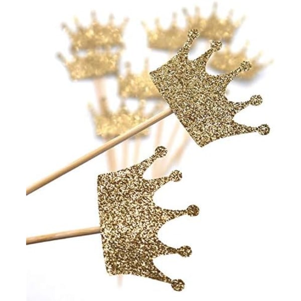 10 stk gull krone cupcake toppers kongelige prins cupcake dekorasjoner for bursdagsfest, babyshower, bryllup