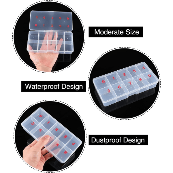 2 delar genomskinlig förvaringslåda för falska naglar med 10 nummer tomma utrymmen förvaringslåda Nail Art Organi