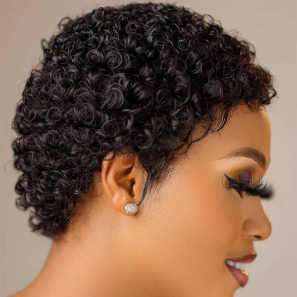 Afro kvinnors kort hår peruk svart kort naturligt hår peruk Brasiliansk lockig peruk för svarta kvinnor