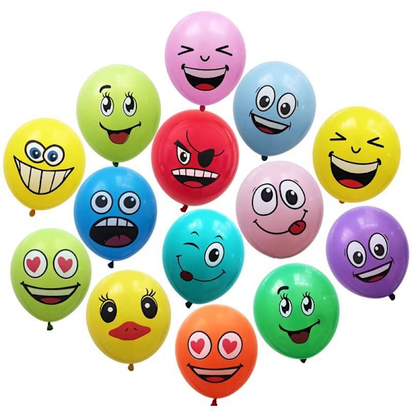 （Assorted）100pcs Emoji Latex 12" Balloons with Reusable Sticks Stands Birthday Christmas Communion Party Supplies Funny Cute Decor