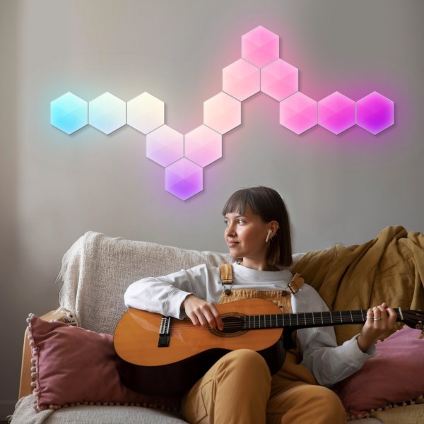 Sexkantig lampa med fjärrkontroll, smart LED-vägglampa, 6-pack