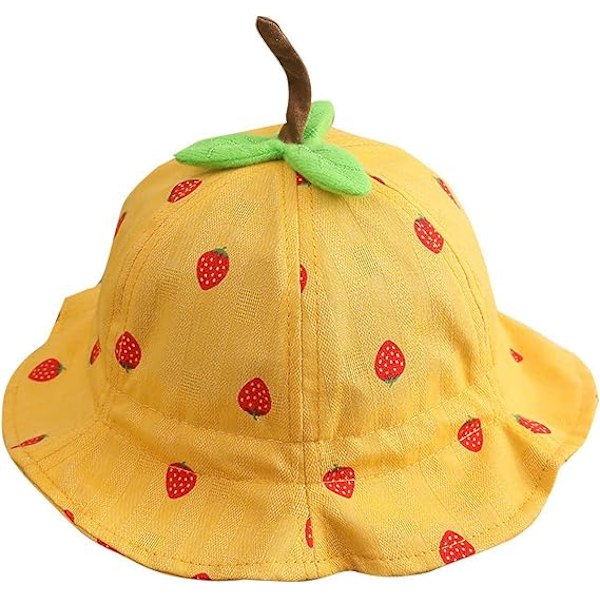 (Gul) Jordgubbs Baby Solhatt Toddler Sommar Strand UPF 50+ Solskydd Bucket Hat Baby Flickor Spädbarn Strand Hat Bred