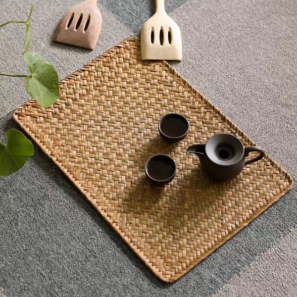 Set med 10 naturliga sjögräs bordstabletter 27*16 cm rektangulära bordstabletter i rotting vävda flätade bordstabletter för middag/soffbord