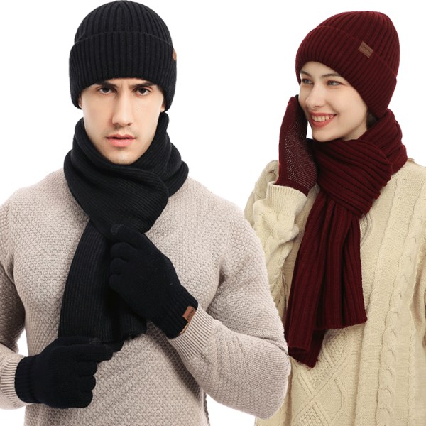 Stickad halsduk för män vintermössa scarf med pekskärmshandskar stickade