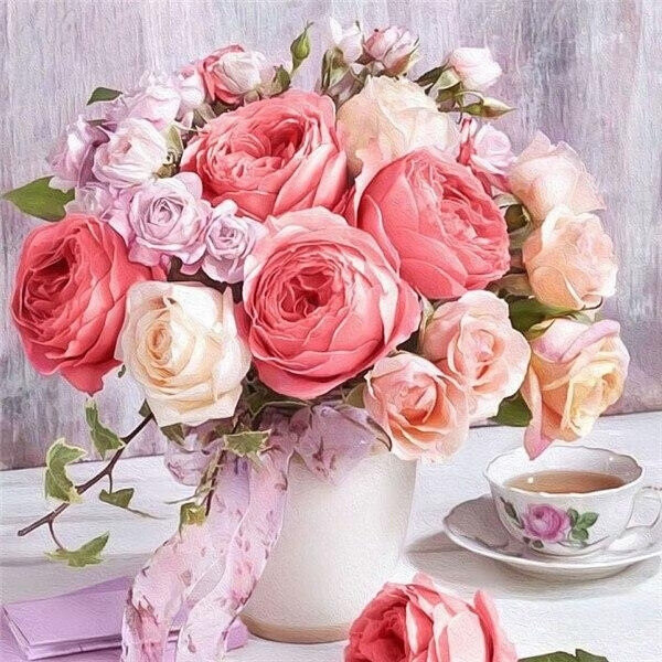 30 × 40 Rosa blomsterkluster diamantmålning (30 * 40 1 stycke) Diamantmålning