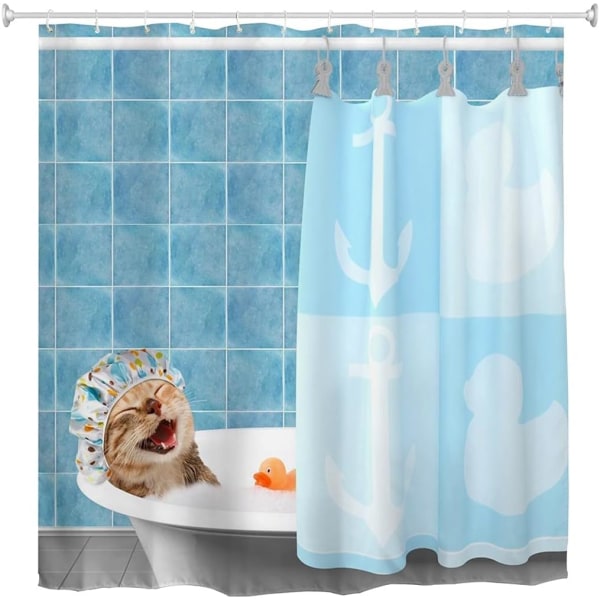 180cm x 180cm Rolig duschdraperi katt, vattentät badrumsgardin