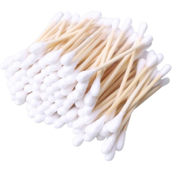 Bambu bomullsknoppar (100 st) biologiskt nedbrytbar bomullspinne med trähandtag för rengöring av öron, smink, tangentbord, sår etc.