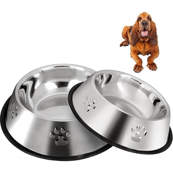 XL-30cm/2 skålar Hundskålar i rostfritt stål Hundmatskål med halkfria gummibottnar Stora husdjursskålar och vattenskålar