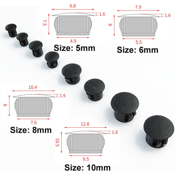 20 st runda plastpluggar (svarta, 8 mm), möbelhålkåpor, pl