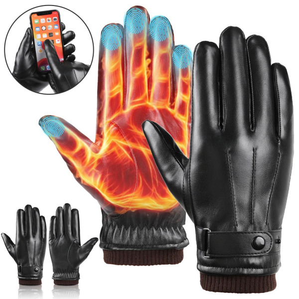 Läderhandskar Herr Touchscreen Texting Winter Warm Black