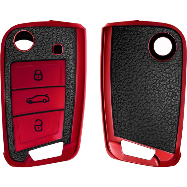Röd-svart bilnyckeltillbehör Kompatibel med VW Golf 7 MK7 3-Butto
