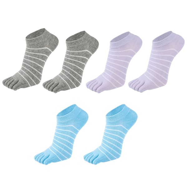 3 par randiga tåstrumpor femfingersockar lågt skurna färgglada strumpor för kvinnor flicktillbehör