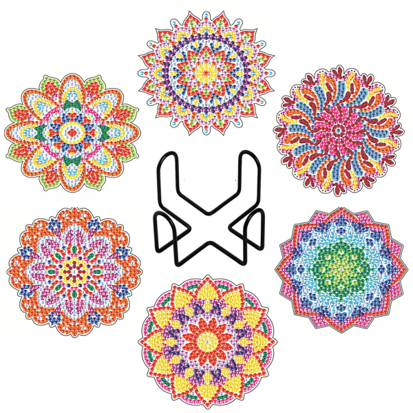 Paket med 6 Mandala Flower Diamond Painted Coasters