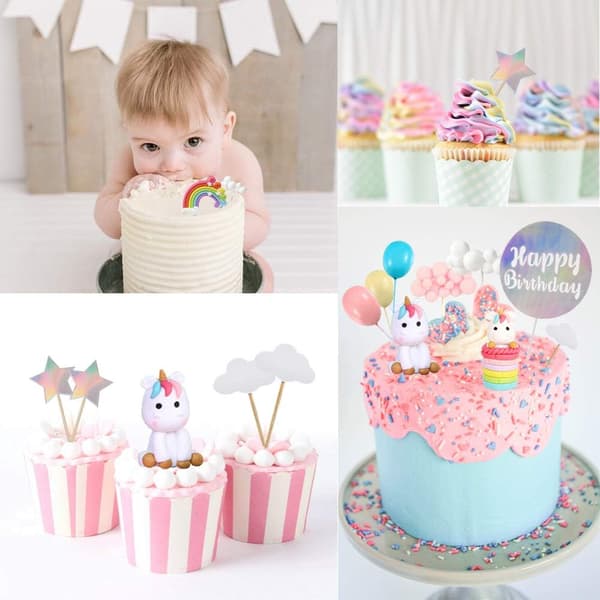 Unicon Cake Topper Dekoration 27 st inklusive 7 moln, 1 regnbåge