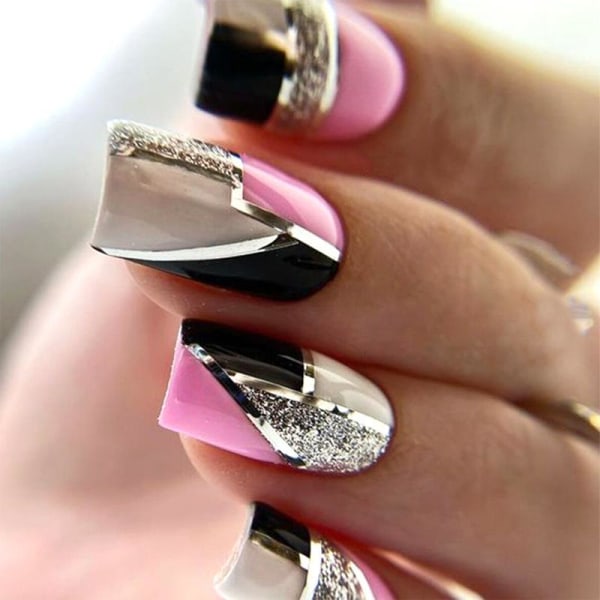Fyrkantig press på naglar Medium falska naglar med nagellim Akryl lösnaglar