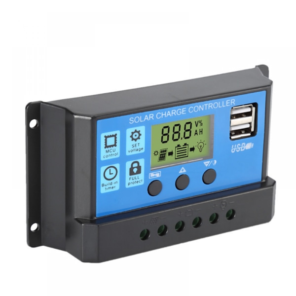 10A solcellsladdningsregulator, 12V/24V solpanel laddningsregulator med 5V dubbel USB-port display justerbar parameter LCD-display