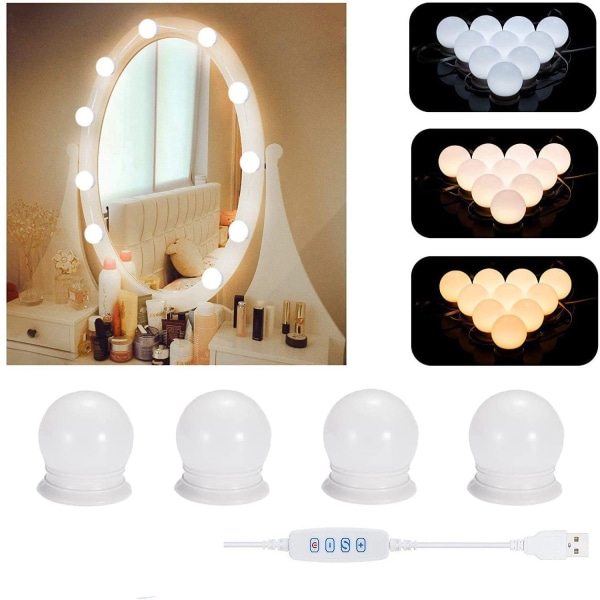 (4 stycken) LED-ljusspegel, LED-spegelljus, 3 färglägen, sminkbordslampa, sminkljus