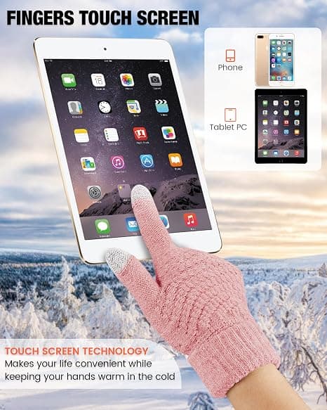 (Rosa, Svart) 2 par dam vinter touch screen handskar, varma stickade handskar, elastiska manschetter, vinter sms handskar med tjock