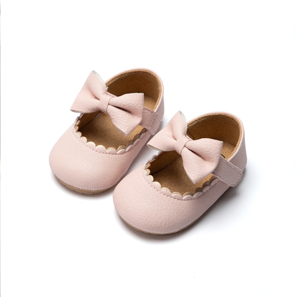 (Pink) Baby Girls Mary Jane Flat Bow Non-slip Soft Sole Princess Toddler Shoes Sports Shoes Wedding Shoes