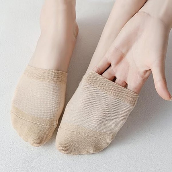 4 par tåhette sokker (2 par beige + 2 par svart) Sklisikre tå halvsokker for kvinner