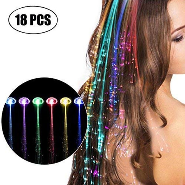 Färgglad glödande fläta, LED-håraccessoarer, hårspännen, 18 stycken, blinkande ljus, jul, 18 stycken