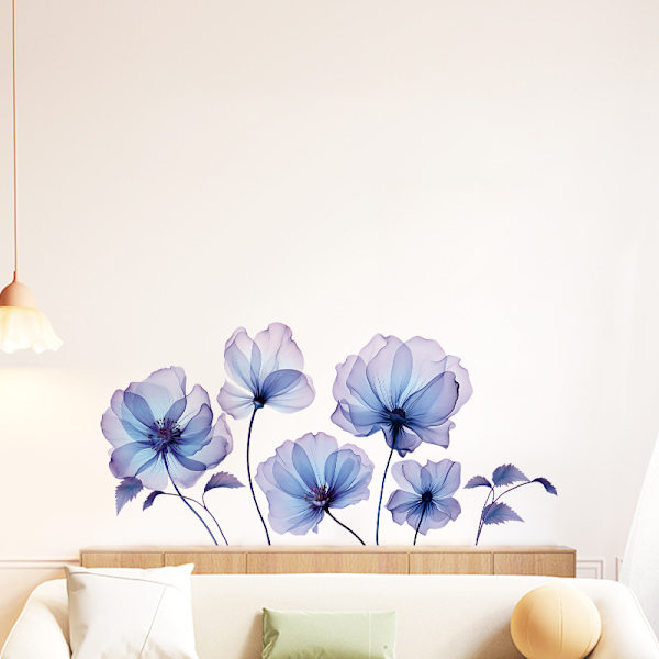 Blå blomstrende blomsterklistremerker til vegg, soverom, stue, TV-bakgrunn, hjemmedekor