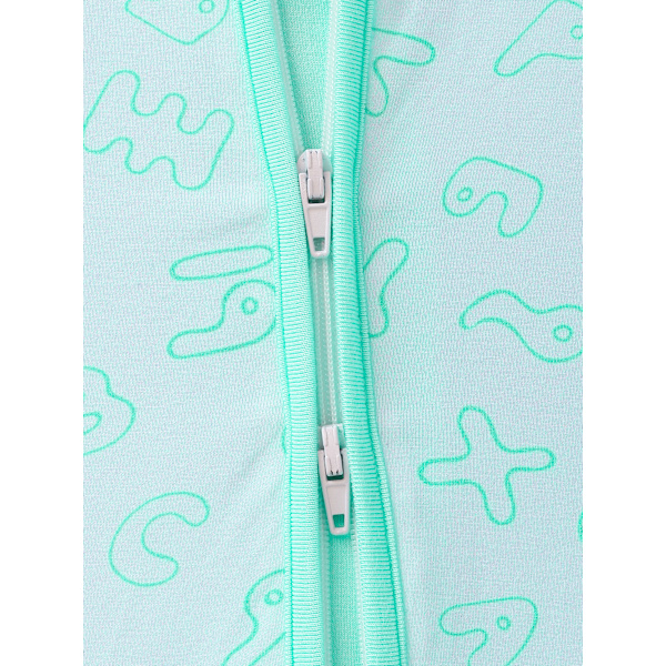 (M) Grön bokstavs rayon tillverkad av bambufiber baby pyjamas, sommar kortärmad fotlös onesie, tvåvägs dragkedja pyjamas