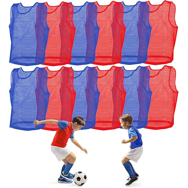 Scrimmage Vest  12pk in Red and Blue – Youth, Teens and Adult Sizes – Nylon Mesh Jerseys for Any Sport