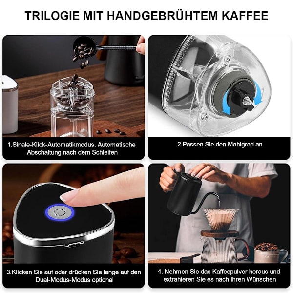 Vit, Bärbar Elektrisk Kaffekvarn i Rostfritt Stål