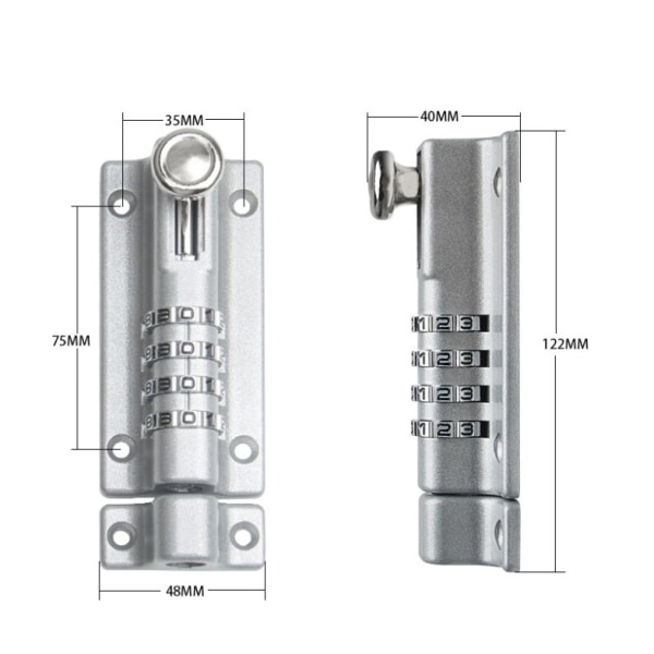 (Silver, 122mm) Digit Kombinationslås Bult, 4-siffrig Glidande Låsbart Rostfritt Stål