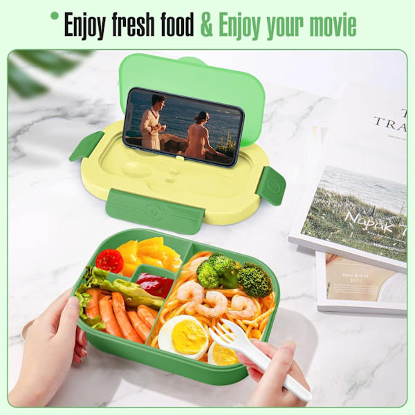 Grön Bento Box Lunchlåda för Vuxna/Barn, 1300ml Läckagesäker Bento