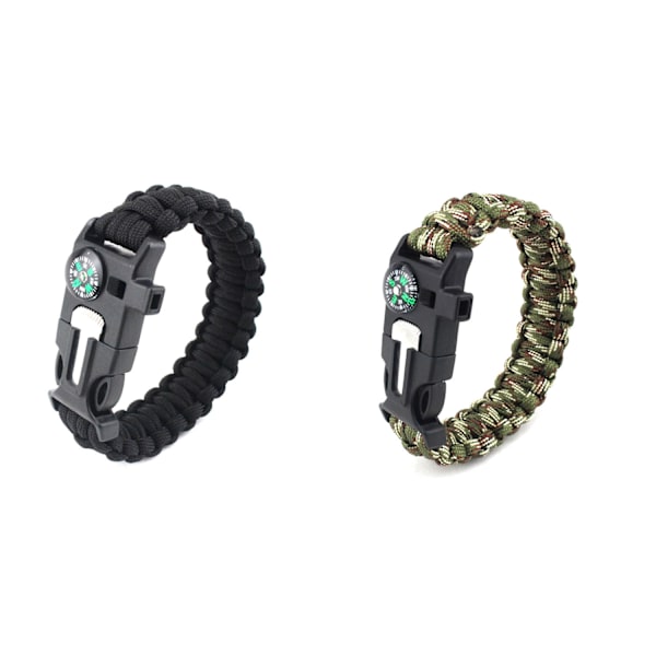 (A)2 st 5-i-1 Paracord Överlevnadsarmband med Eldstarter