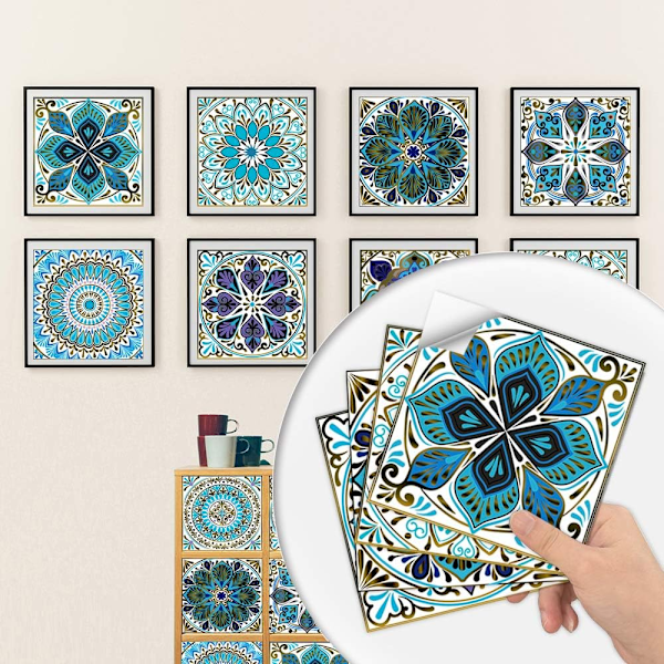 20 Pcs 4 x 4 Inch Sticker with Retro Design in Mosaic Style Bathroom Kitchen Waterproof PVC Decoration Stickers