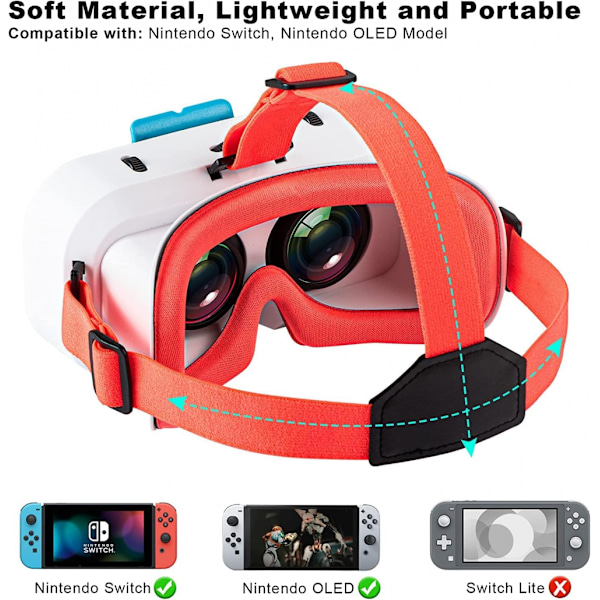 (Hvit og rød) Switch 3D VR-briller for Nintendo Switch/Switch OLED, med justerbar grad HD-linse, 360° panorama