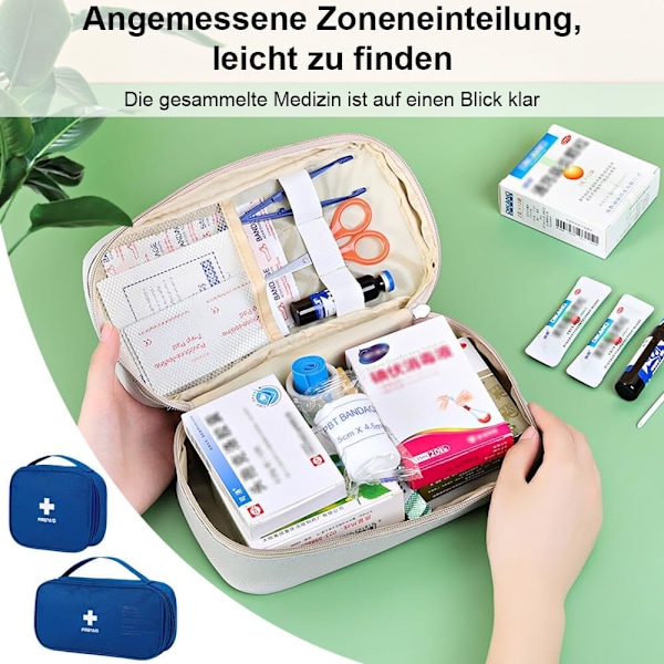 2-pack (blå) Reseväsk för medicin, tomt första hjälpen-kit, nödkit