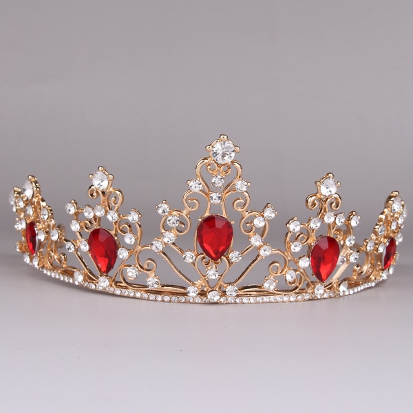 1 bit röd ädelsten krona barock drottning krona strass krona bröllop tiara bröllopsfest tiara