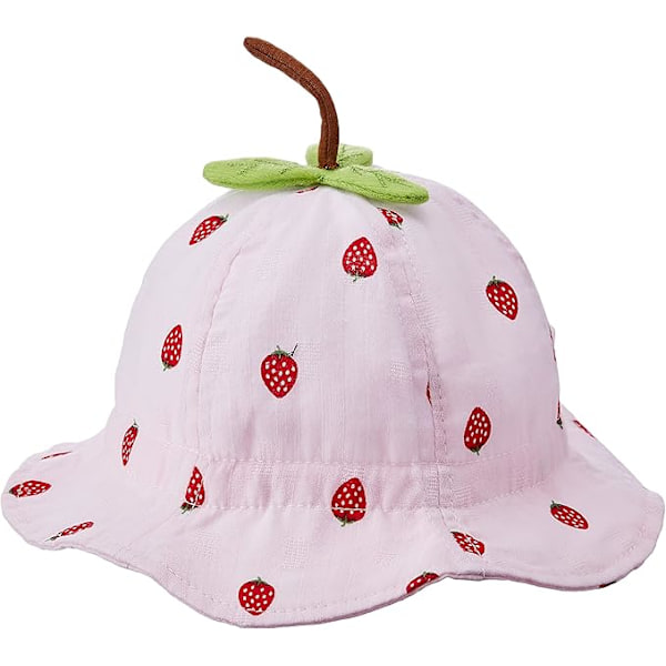 (Pink) Strawberry Baby Sun Hat Toddler Summer Beach UPF 50+ Sun Protection Bucket Hat Baby Girls Infant Beach Hat Wide B